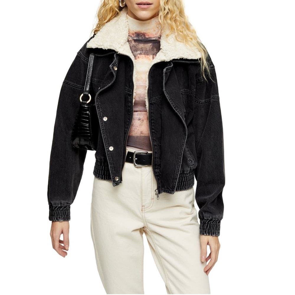 Topshop 80s Ski Faux Fur Collar Denim Jacket